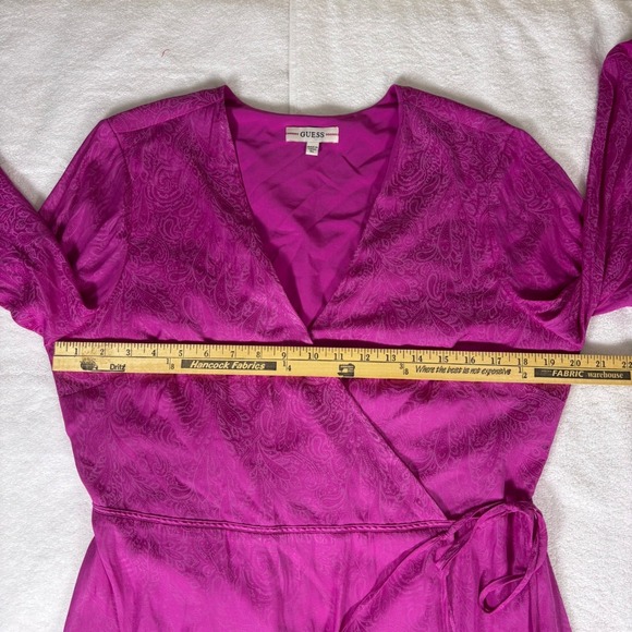 GUESS Midi Wrap Dress Womens XL Magenta Paisley Print Long Sleeve Western Boho - Picture 5 of 16